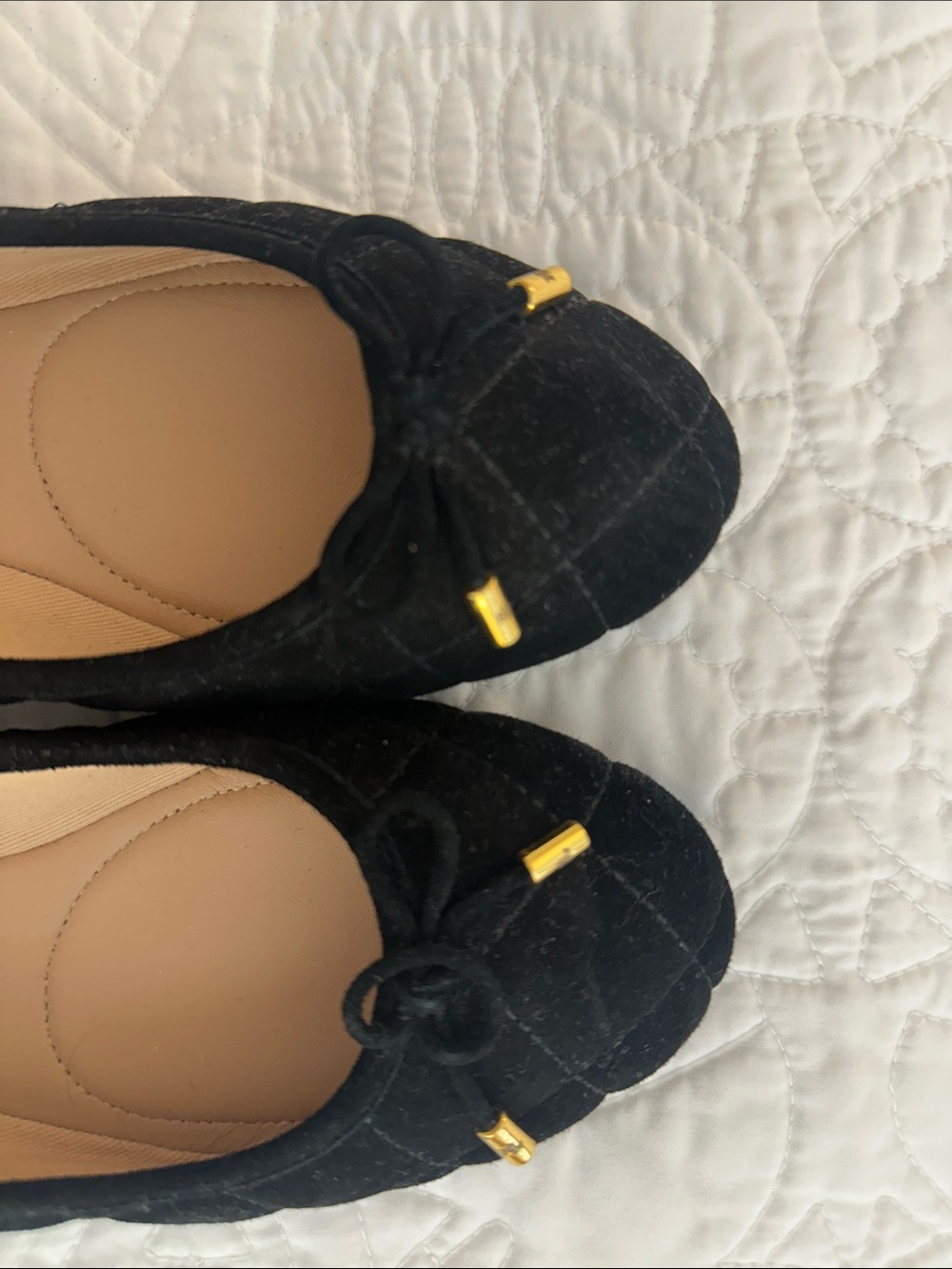 Lauren Ralph Lauren Black Quilted Ballet Flats with Gold Aglets - Picture 3 of 4